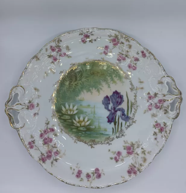 Antique Rosenthal of Bavaria Iris Two Handled Cake Plate