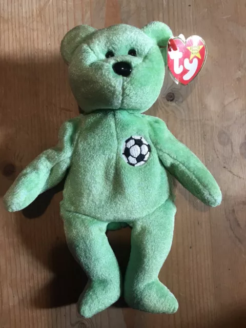 Ty Beanie Babies - Kicks - Football Bear  -  With Tag - Retired With Tag Error