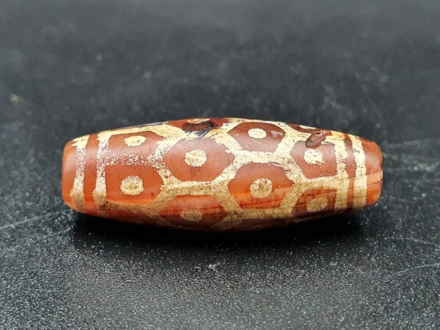 VERY RARE ANTIQUE OLD CARNELIAN RARE STRIPES Etched Agate GENUINE PYU DZI BEAD