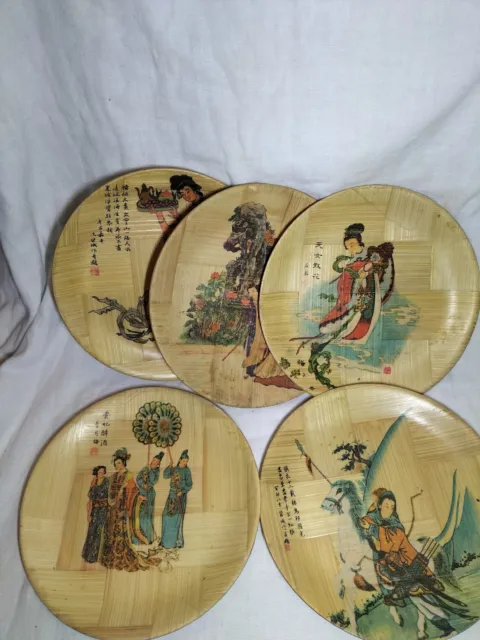 Assiettes En Bambou, Japonais Vintage Collection