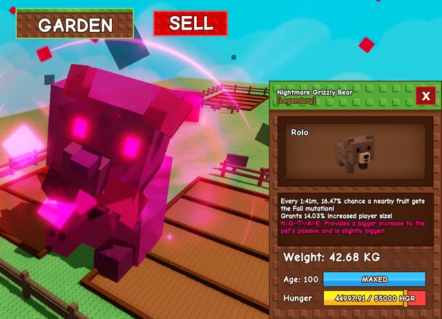 HUGE NIGHTMARE GRIZZLY bear! Grow A Garden Roblox Fast