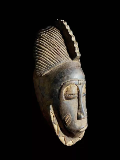 African Tribal Face Mask Wood Hand Carved Vintage Wall Hangin Guro Face-4431