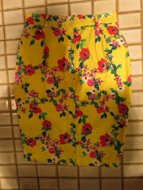 RAE GANIM, GORGEOUS VINTAGE 80s YELLOW WITH FLOWER PRINT SKIRT  SIZE S