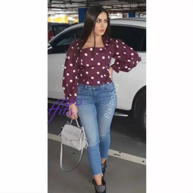 New Zara Polka Dot Purple Taffeta Top Blouse Puff Sleeve Size S #5376 Read Note