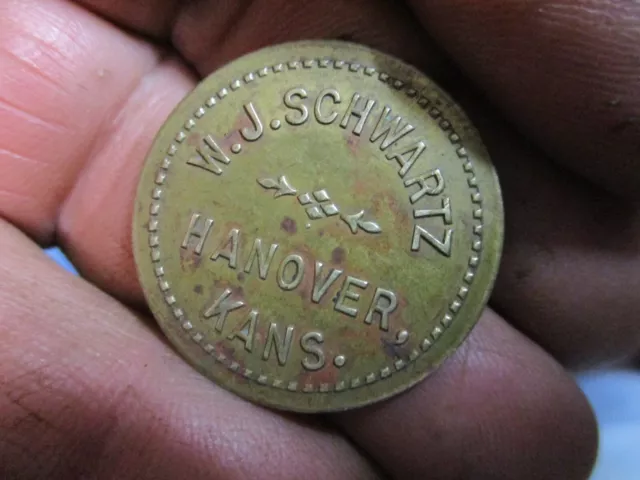 HANOVER KANSAS MN GOOD FOR 55c IN TRADE TOKEN W.J SCHWARTZ ORIGINAL COIN BRASS