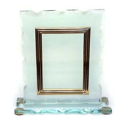 Vintage Thick Patterned Glass Table Top Large Picture Frame Footed Stand
