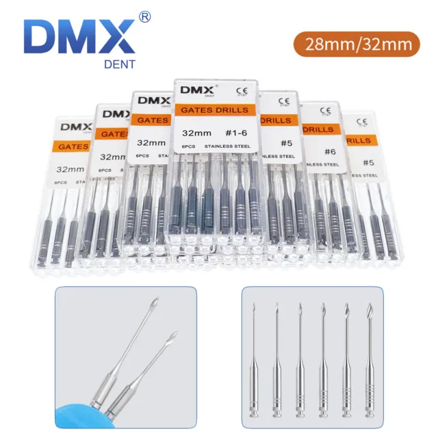 6 Pcs DMXDENT Dental Gates Glidden Drills SST Endodontic Root Canal 28/32mm #1-6