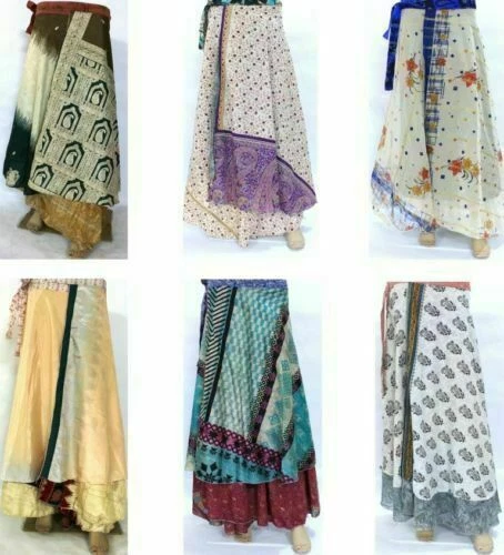 10 Pcs Pack vintage silk Sari Mini wrap skirt women beach Bohemian skirts Hippie