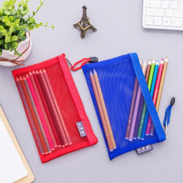 Clear Mesh Large Pen Pencil Case Makeup Cosmetic Storage Bag Pouch Case Portable