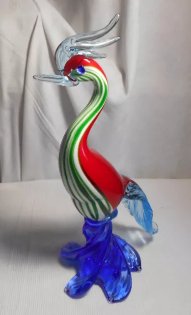 Superbe Coq Oiseau  En Verre Souffle Multicouleurs Verrerie Murano H 35.50 Cm