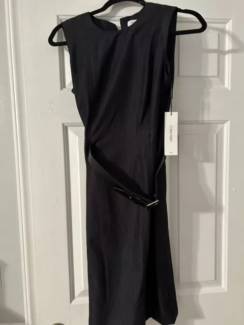 Calvin Klein Women's Black Sleeveless Waist Belted Sheath Dress - Size 4 NWT