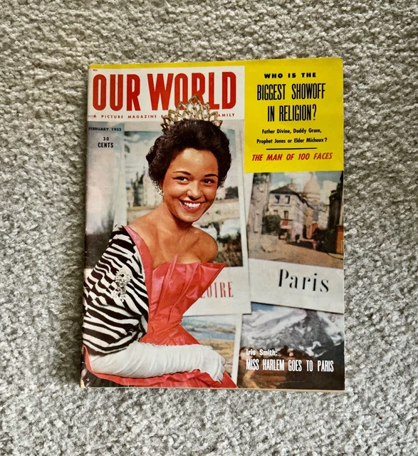 February 1955 OUR WORLD Magazine: Daddy Grace / Father Devine / Miss Harlem