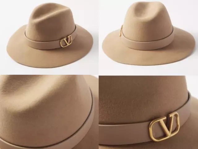 VALENTINO GARAVANI VLOGO Filz Felt Fedora Rabbit Hair Bucket Hat Dust Bag Hut XS