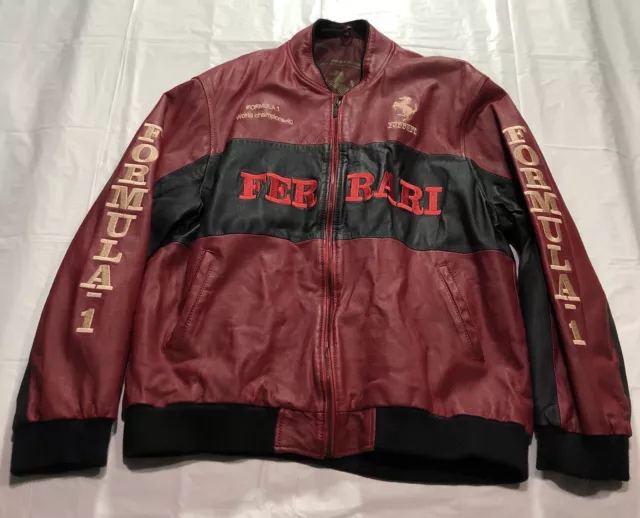 Vintage Ferrari Leather Jacket Men’s XXL Michael Schumacher Formula 1 Red Black