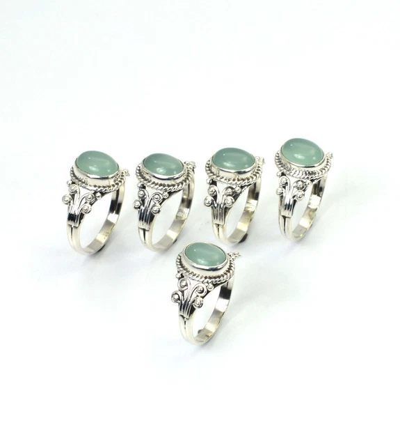 WHOLESALE 5PC 925 SOLID STERLING SILVER AQUA CHALCEDONY RING LOT n126