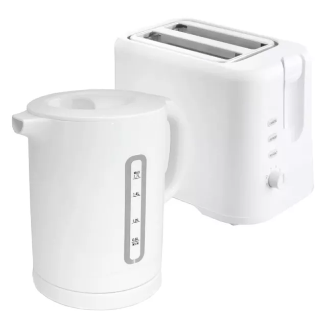 White Kettle & Toaster Set Electric 1.7L Cordless Jug 2 Slice Browning Control