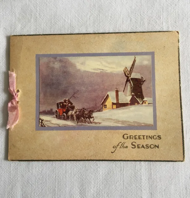 Vintage Christmas Card Winter Scene With Stagecoach