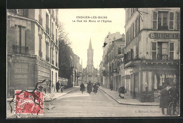 CPA Enghien-les-Bains, La Rue de Mora et l´Église 1909