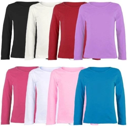 Bambini Cotone Manica Lunga Tinta Unita Basic Top T-Shirt Girocollo Uniforme 2-1