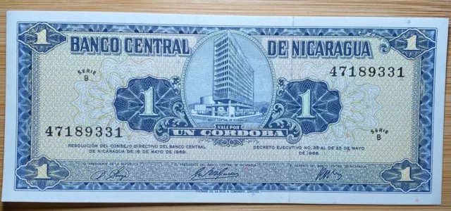 Très Beau Billet De  1 Córdoba Du Nicaragua 1968 (Bill 165)