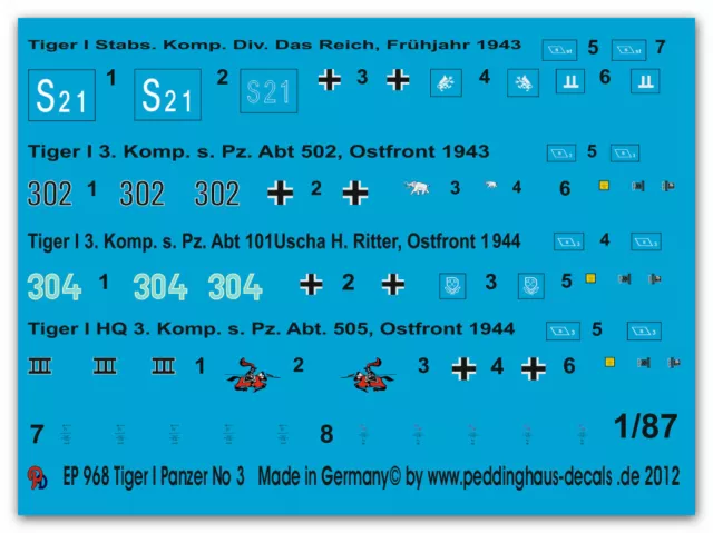 1/87 Tiger Panzer Markierungen No 3 968
