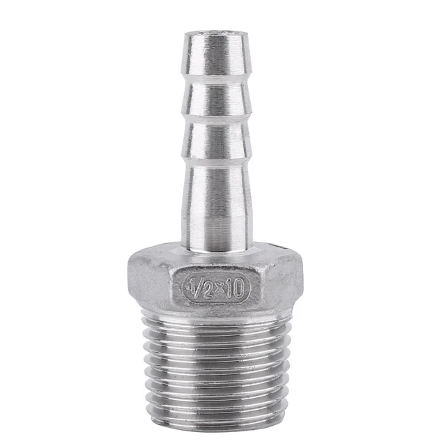Barb Fuel Hose Joiner BSP Hose Tail Fitting Stainless Steel Connector(1/2"x10mm)