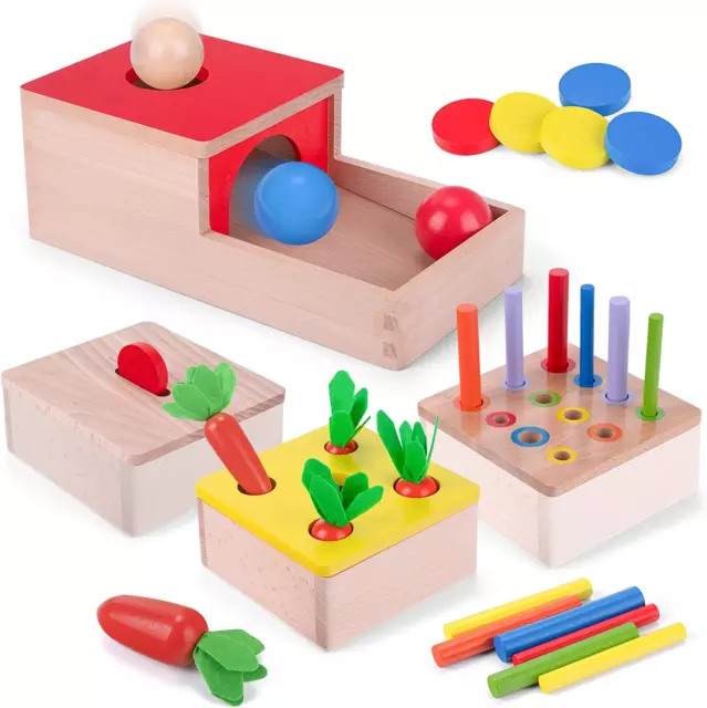 GIOCHI LEGNO BAMBINI Da 1 Anno, 4 in 1 Giochi Montessori Cubo