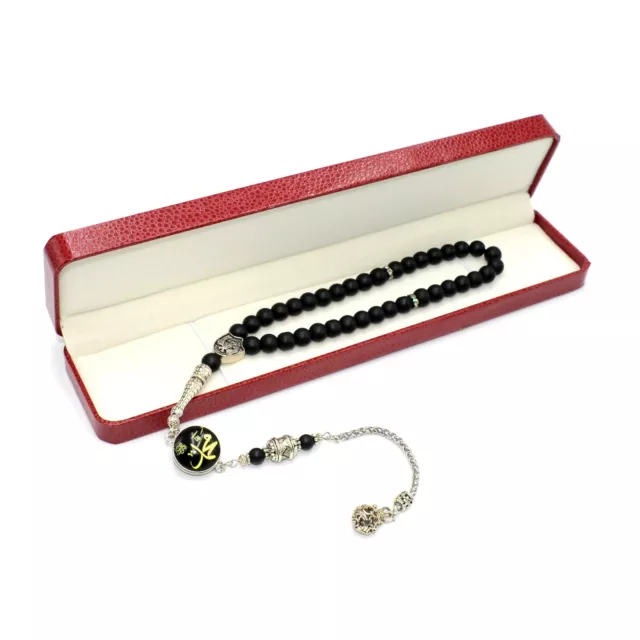 Black Matte Onyx Stone Allah-Mohammed Series (8 mm-33 beads) Prayer Beads-Tasbih