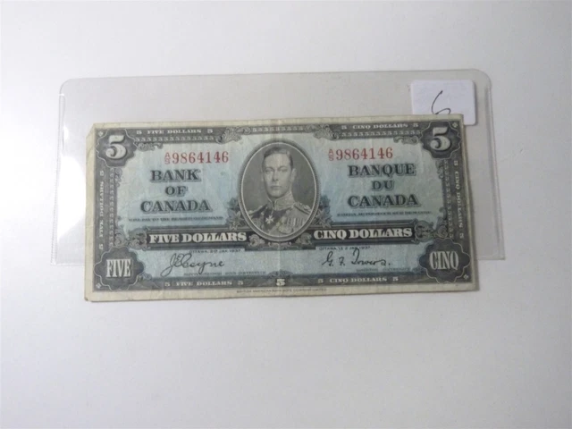 Canada Banknote 1937 5 Dollar  Signature Coyne Towers N06