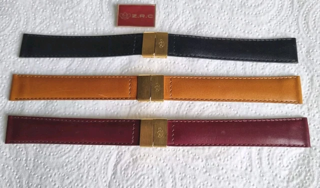 Bracelet De Montre Vintage ZRC En Cuir Grainé 16mm - Marron Ou Bleu, Fabriqué En France