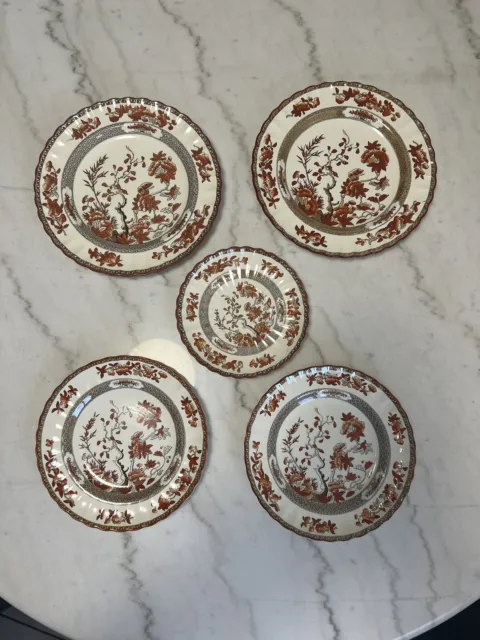 Grouping Of 5 Vintage Copeland Spode India Tree Rust Plates In Various Sizes