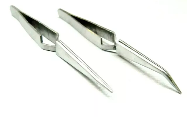 Cross Locking Tweezers Bent & Straight Reverse Action Stainless Steel 4-3/4" 2pc