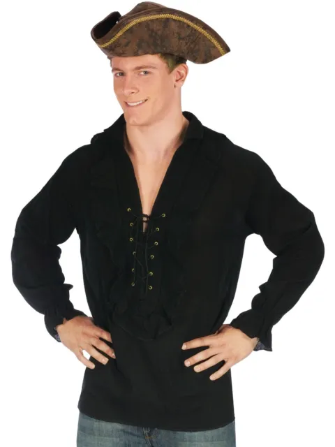 Adult's Mens Black Renaissance Peasant Pirate Shirt Costume One Size