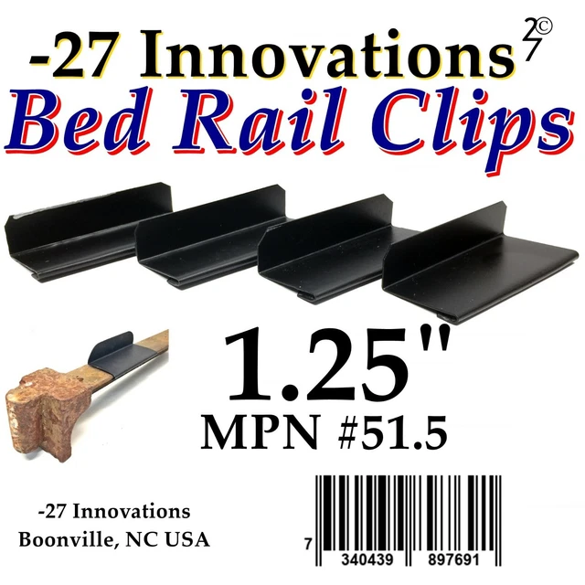 4 CLIPS Antique Flat Top Rail Iron Bed-Box Spring/Mattress CONVERSION KIT 1.25"