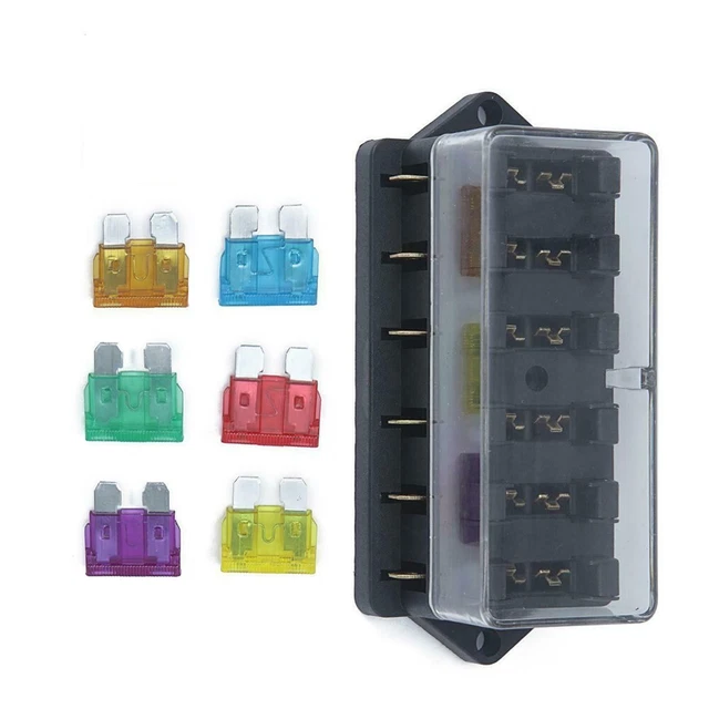 Fusible Boîte 6 Voie Circuit Dc 12V/24V Standard Ato Lame Voiture Bloc Support