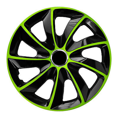 13" Hub Caps Wheel Covers Trims Universal Set 4 PCS Car Wash Safe Black & Green