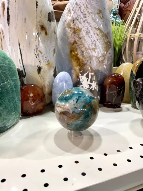 Imperial Ocean Jasper Sphere Opalescent Crystals Reiki Meditation Orb 3.5” D
