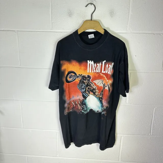 Vintage Fleischwur Shirt Herren Large Schwarz 1999 European Tour Fledermaus Out Of Hell Rock