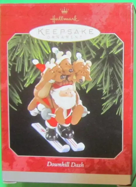 1998 Hallmark Downhill Dash Santa Reindeer Skiing Christmas Ornament-B