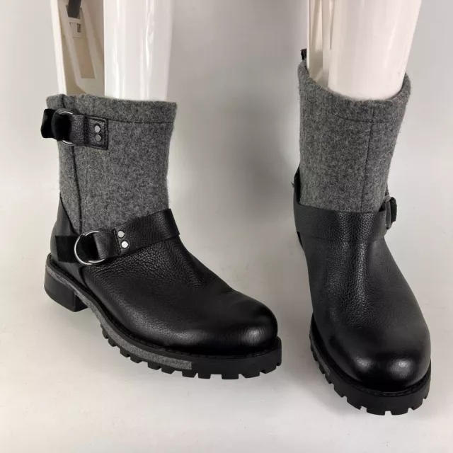 Woolrich Baltimore women's size 8.5 black leather grey wool harness moto boots