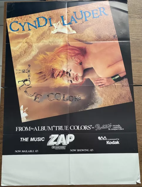 CYNDI LAUPER Original Promo Concert Poster TRUE COLORS 1986 Zap Portrait Rare