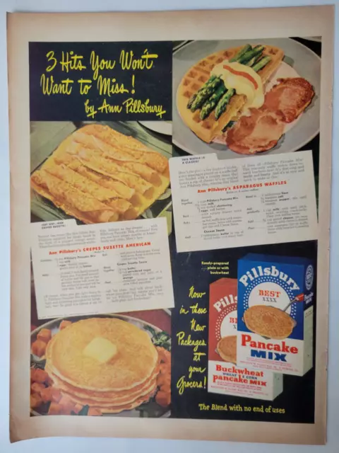 Pillsbury Pancake Mix Breakfast Two Recipes Original 1940s Print Ad ~10x14"