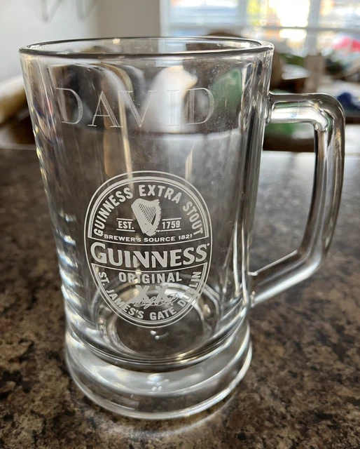 Guinness Etched ‘DAVID’ Heavyweight Pint Glass Tankard Stein 6 Inches tall