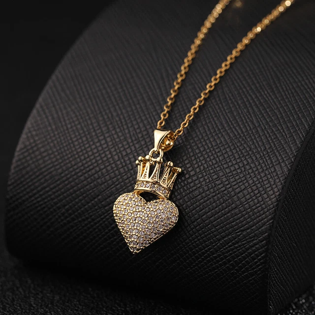 Collar Colgante Collar Corona Corazón Enchapado en Oro Cadena Accesorios de Metal Mujeres