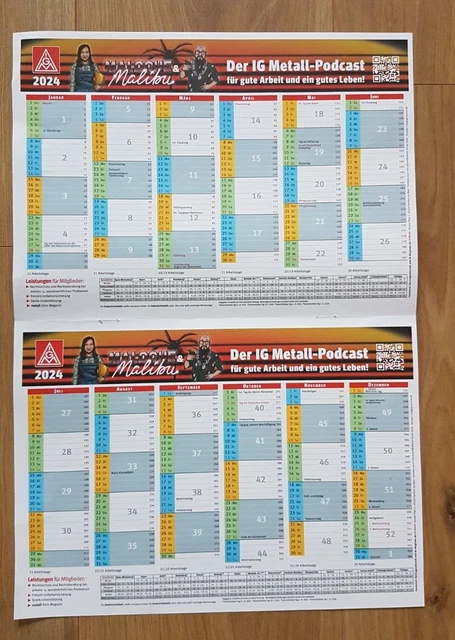 IG METALL A4 BLATT KALENDER 2024 SCHULFERIEN 2024/2025, FEIERTAGE IGM EUR 1,50 - PicClick DE