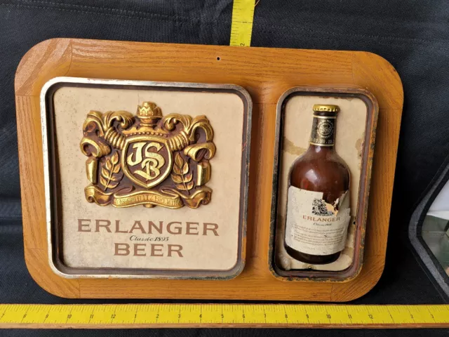 Vintage Erlanger Beer Sign Plastic Cracks On Edge Displays Well
