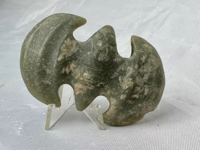 ANCIENT Nephrite Chinese Green Jade Axe Pendant Foo Bat Carving