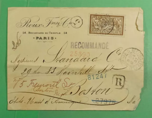 DR WHO 1902 FRANCE REGISTERED PARIS TO USA FORWARDED j92042