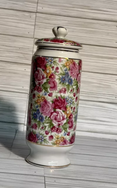 Vintage Floral Ceramic Porcelain Apothecary Vanity Jar