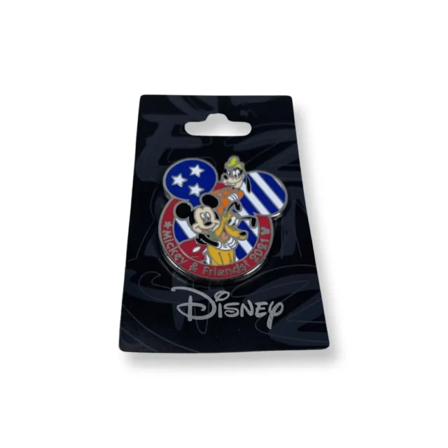 2021 Dated Disney Pin Mickey Mouse Goofy Dog Pluto American Flag NOC Monogram